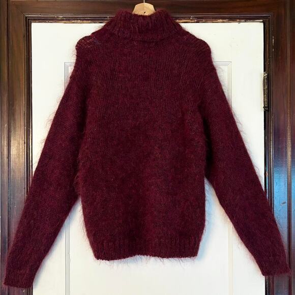 Vintage Jeanne Pierre Burgundy Wool Mohair Turtleneck Floral Sweater- One Size - Picture 2 of 4